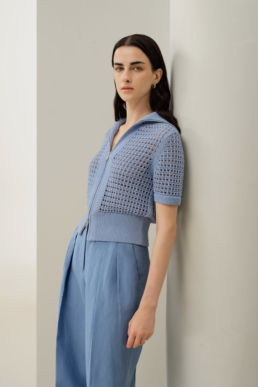 Kardigan Toscana Pointelle Knit z podwójnym zamkiem błyskawicznym