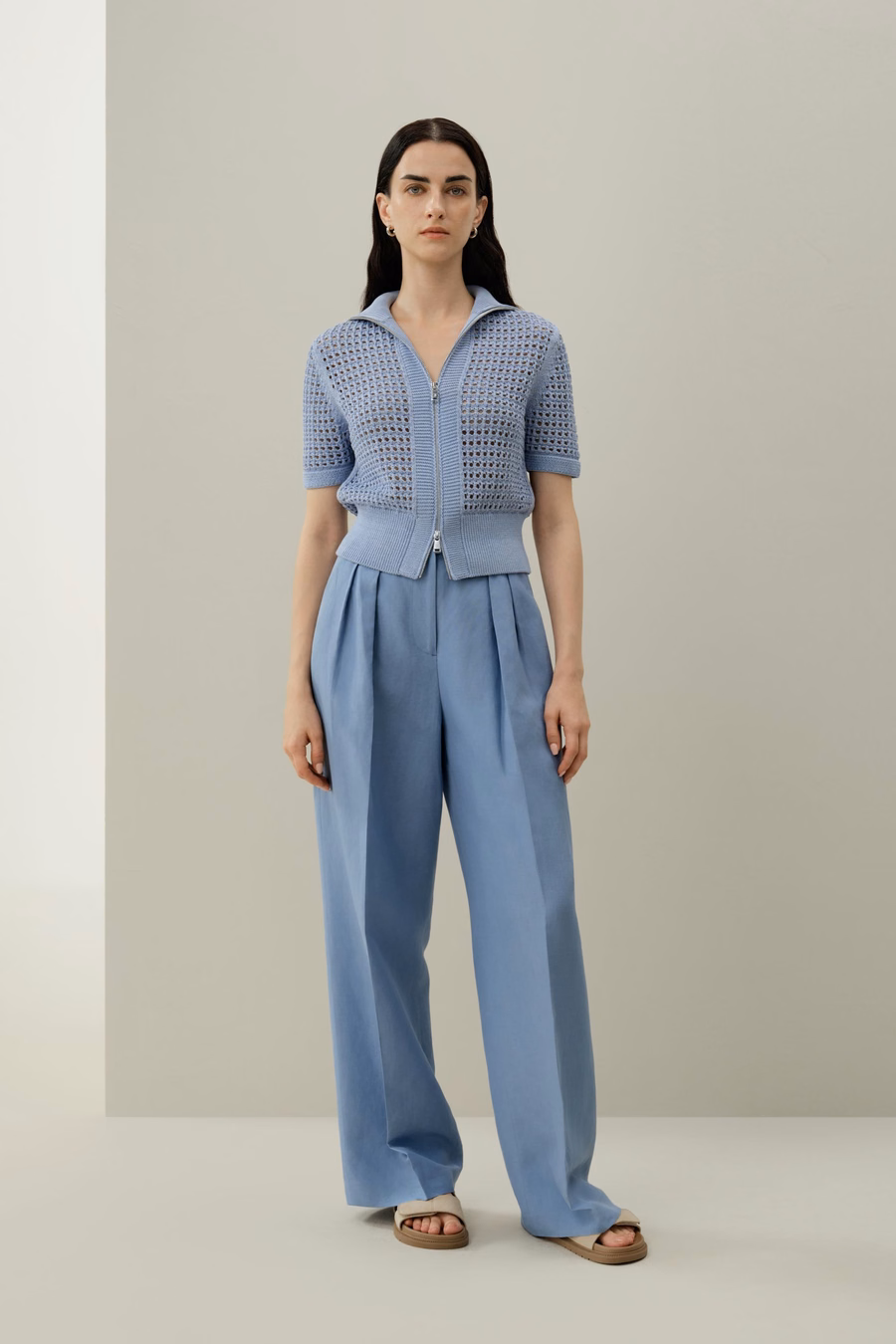 Kardigan Toscana Pointelle Knit z podwójnym zamkiem błyskawicznym