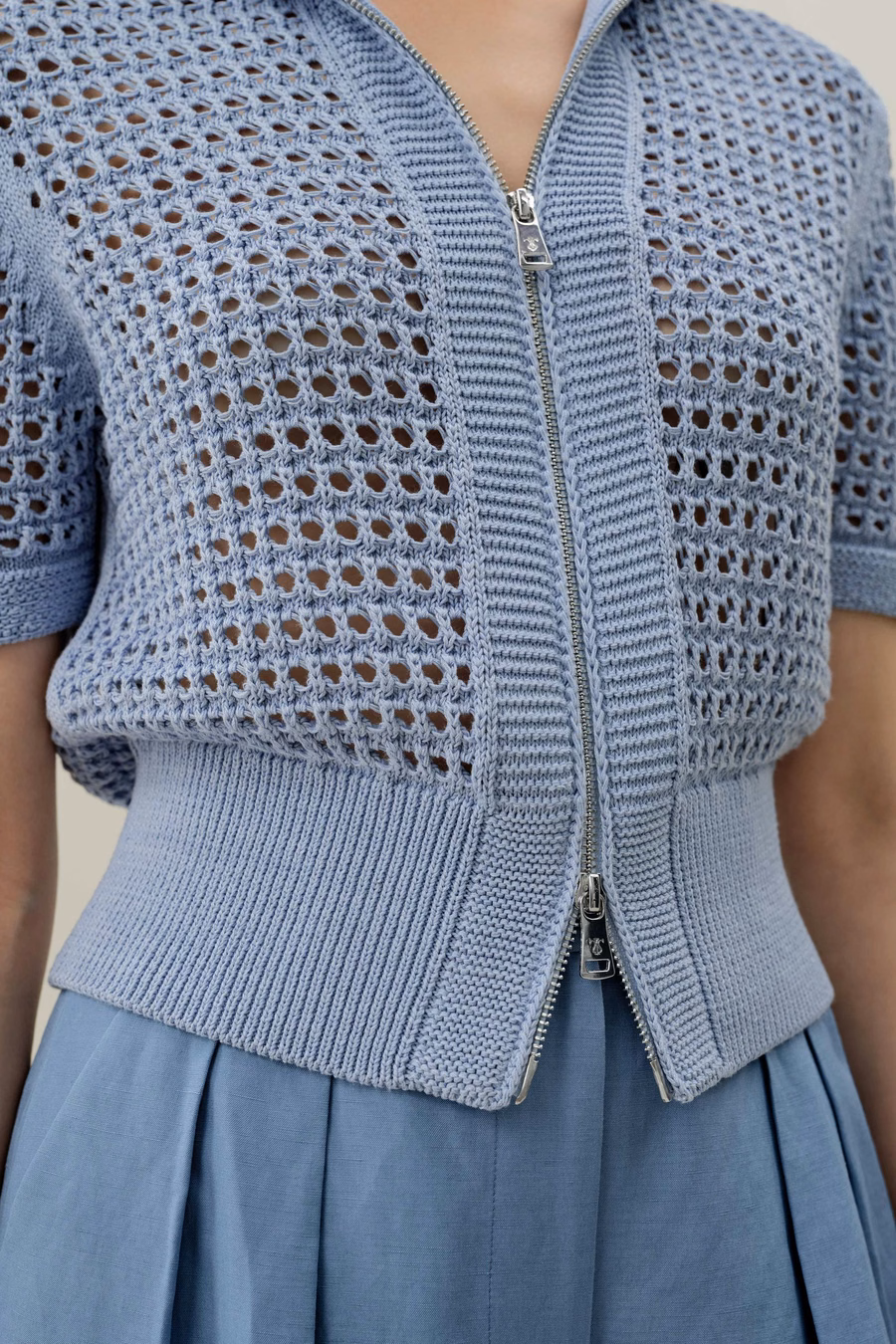Kardigan Toscana Pointelle Knit z podwójnym zamkiem błyskawicznym