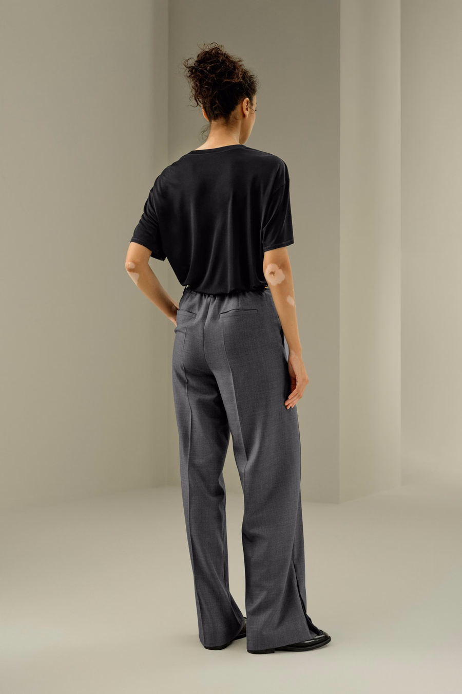 Wool Silk Blend Straight Pants