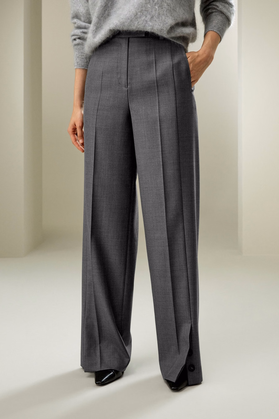 Wool Silk Blend Straight Pants