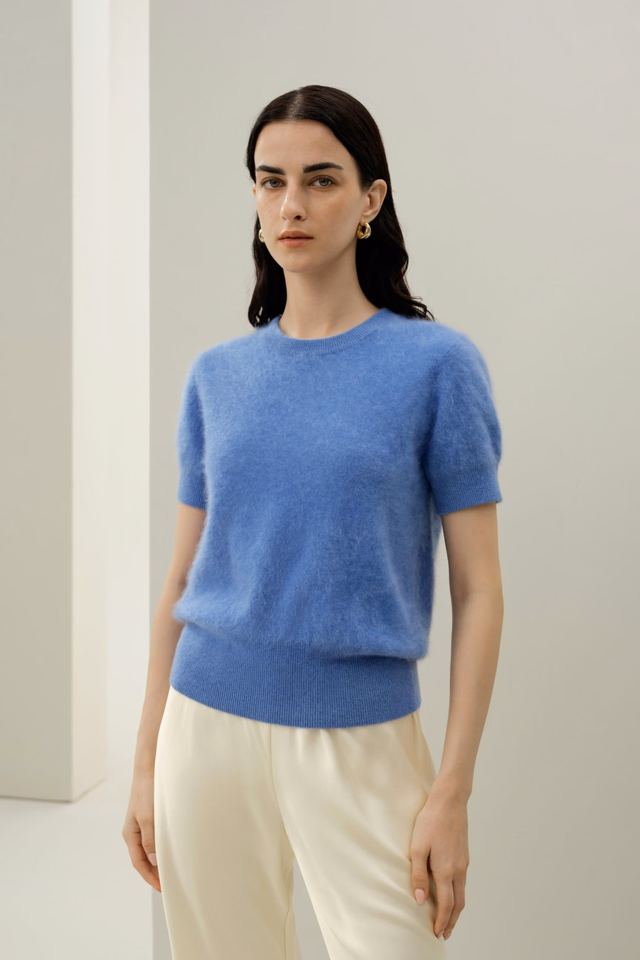 Sweter z krótkim rękawem z kaszmiru brushed