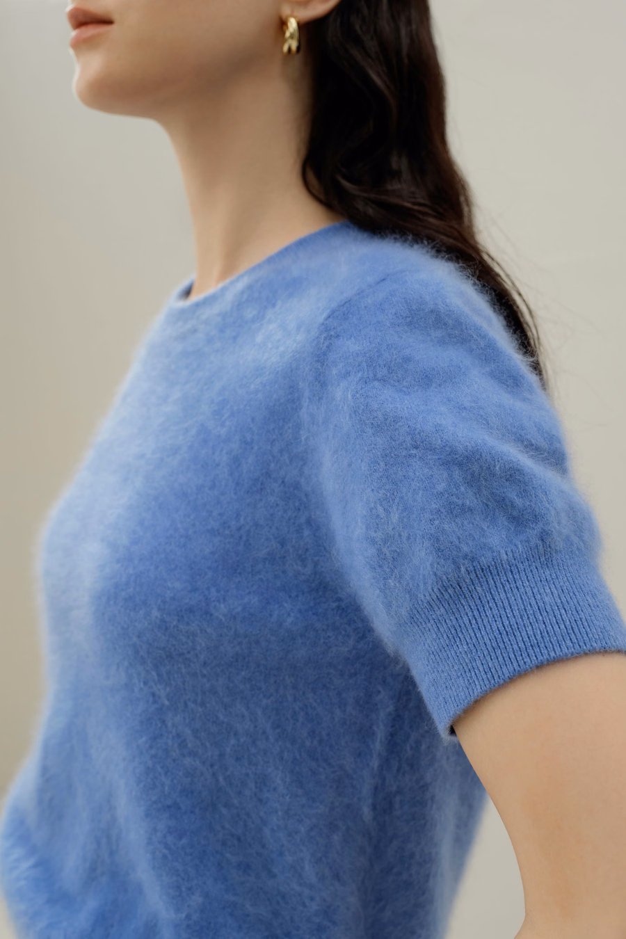 Sweter z krótkim rękawem z kaszmiru brushed