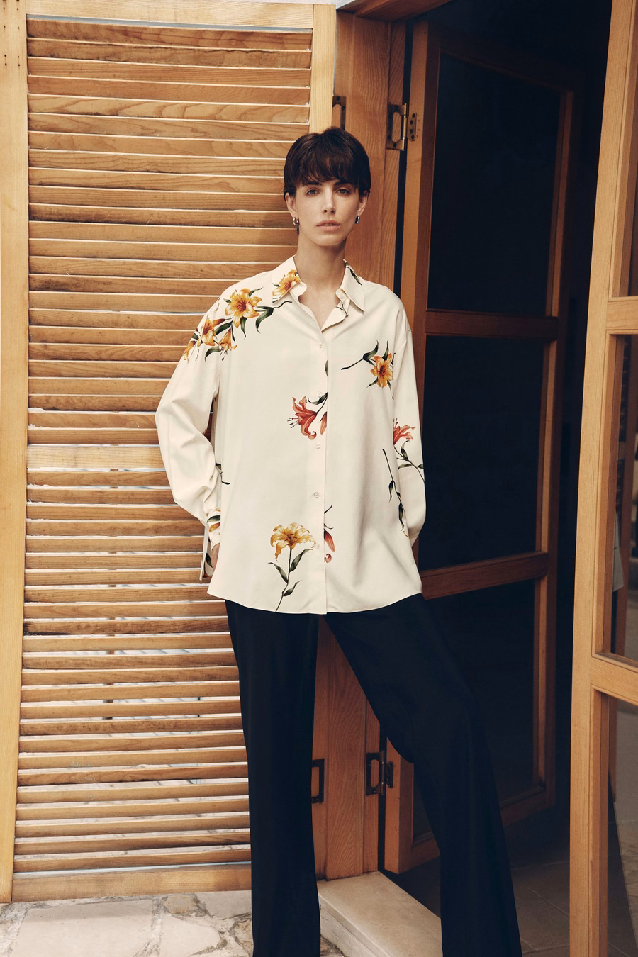 Lily print jedwabna koszula oversize