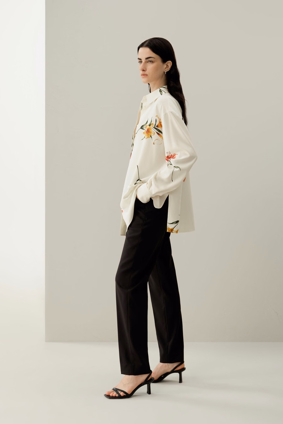 Lily print jedwabna koszula oversize