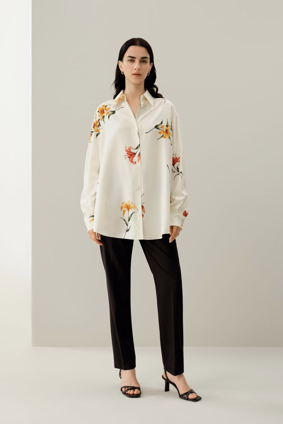 Lily print jedwabna koszula oversize