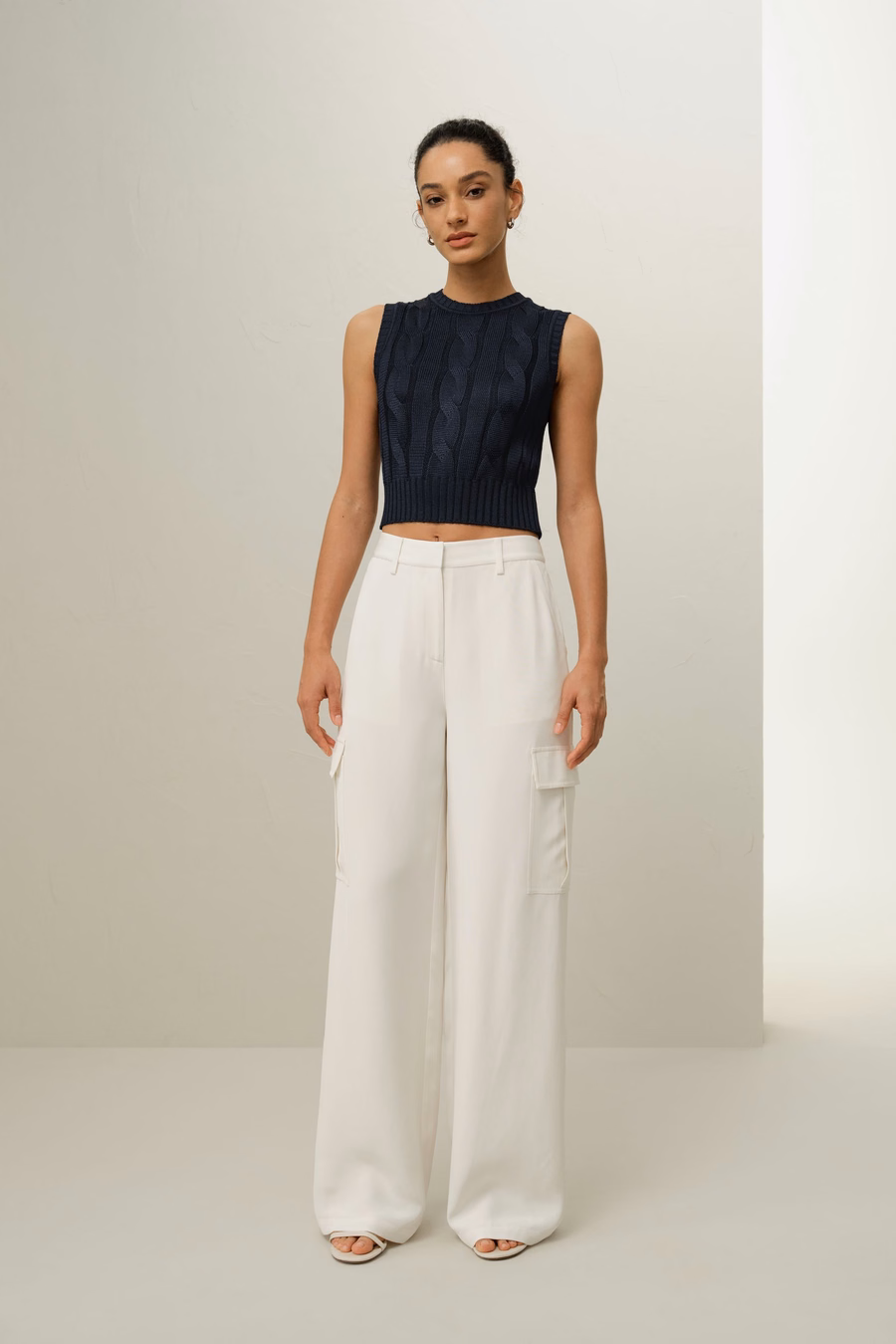 Cable Knit Tussah Silk Cropped Top