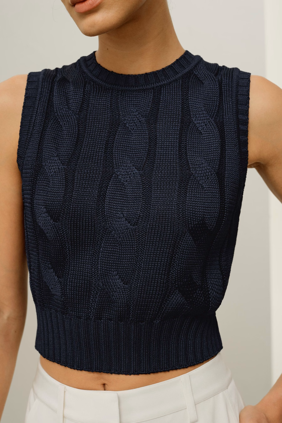 Cable Knit Tussah Silk Cropped Top