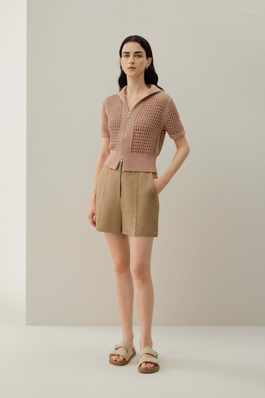 Kardigan Toscana Pointelle Knit z podwójnym zamkiem błyskawicznym