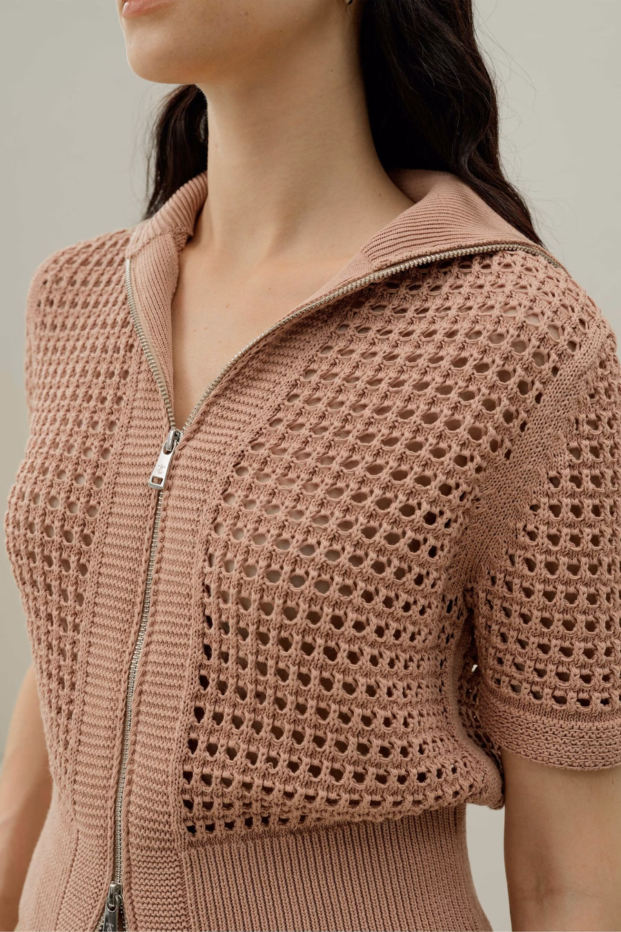 Kardigan Toscana Pointelle Knit z podwójnym zamkiem błyskawicznym