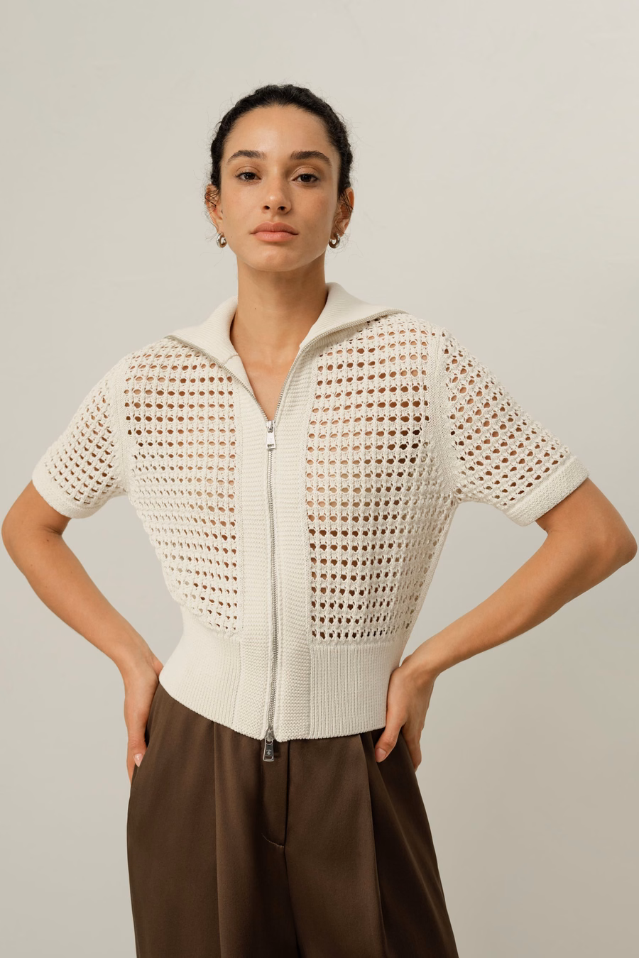 Kardigan Toscana Pointelle Knit z podwójnym zamkiem błyskawicznym