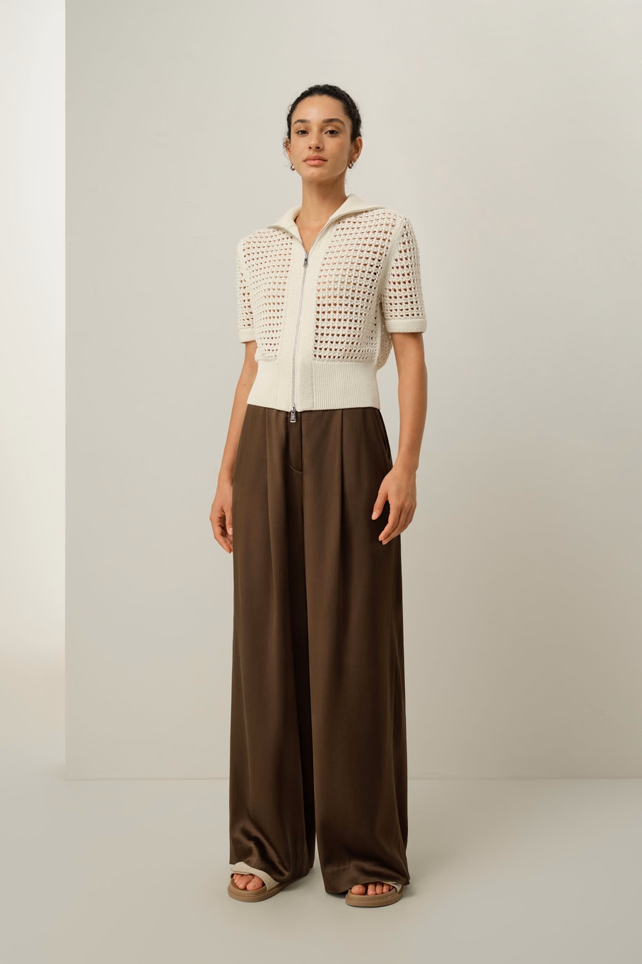 Kardigan Toscana Pointelle Knit z podwójnym zamkiem błyskawicznym