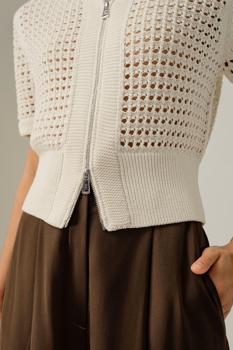 Kardigan Toscana Pointelle Knit z podwójnym zamkiem błyskawicznym