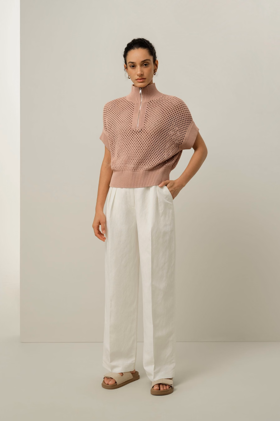 Sweter z pół-zamkiem Toskańskim z dzianiny w romby