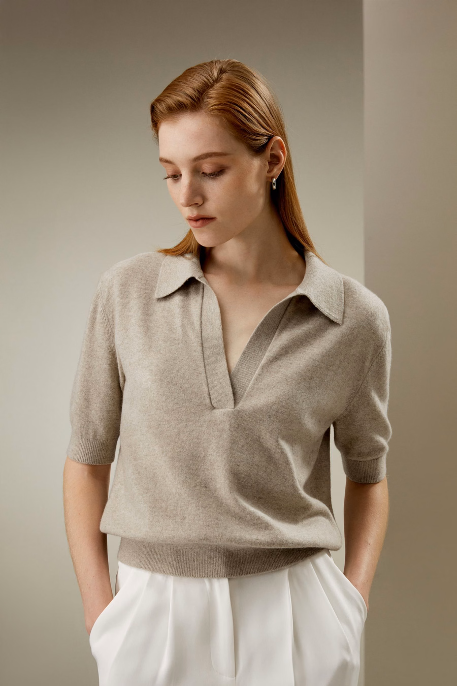 Sweter polo z baby kaszmiru