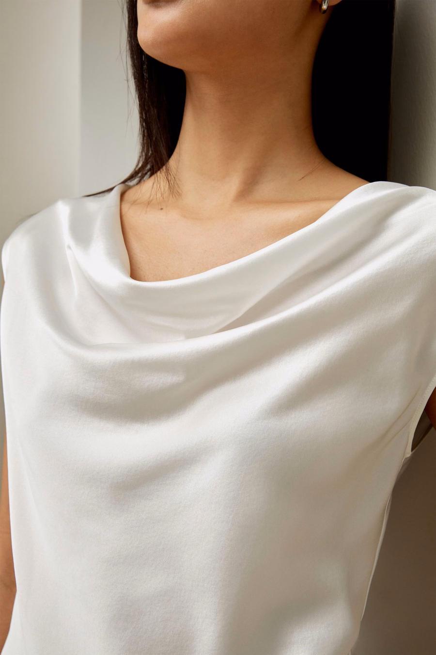 Silk Charmeuse Cowl Neck Top