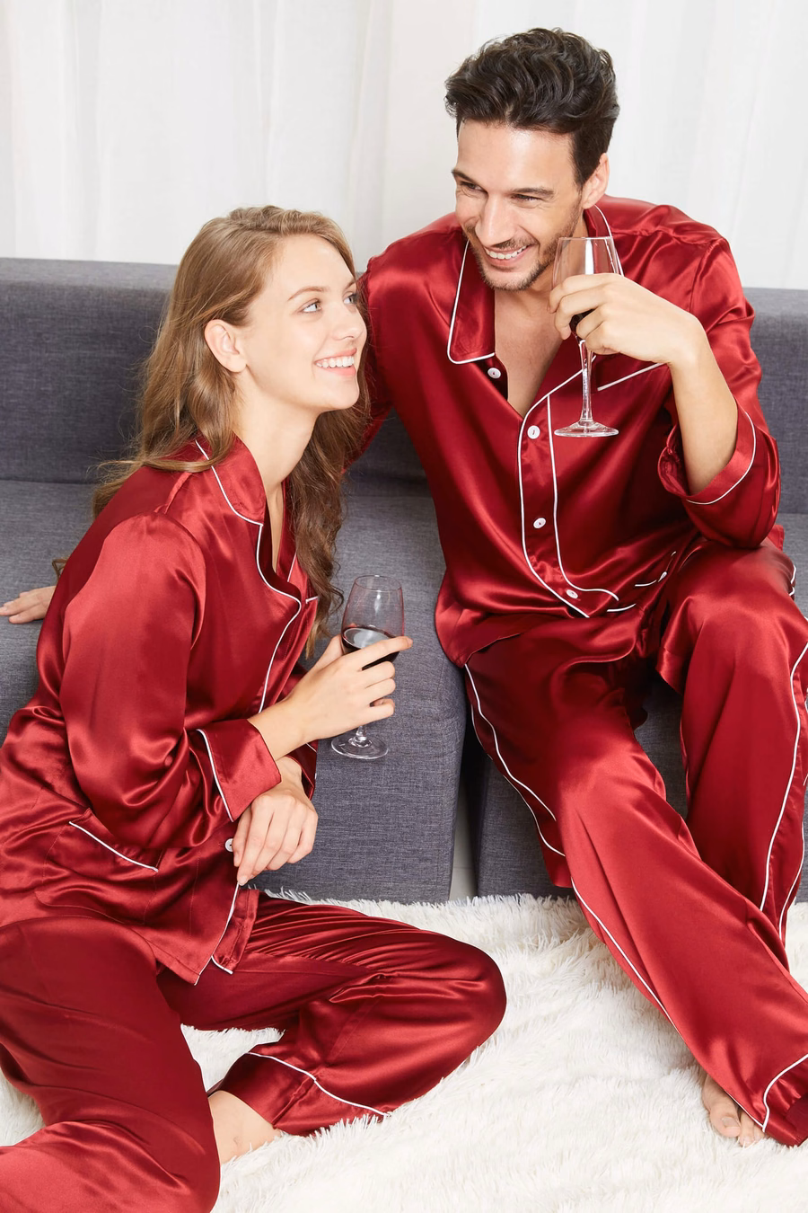 Crimson Amour Para Zestaw Jedwabnych Piżam