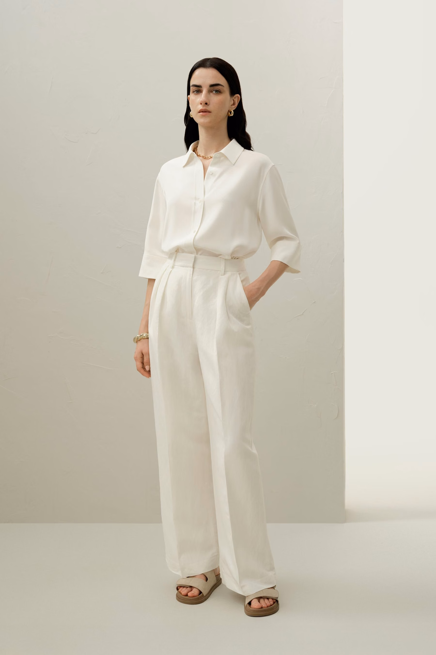 Relaxed Half-Sleeve Shirt z jedwabiu crepe