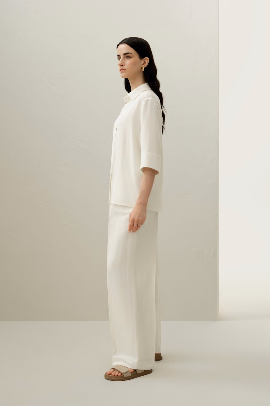 Relaxed Half-Sleeve Shirt z jedwabiu crepe