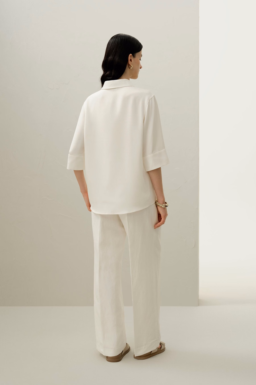 Relaxed Half-Sleeve Shirt z jedwabiu crepe