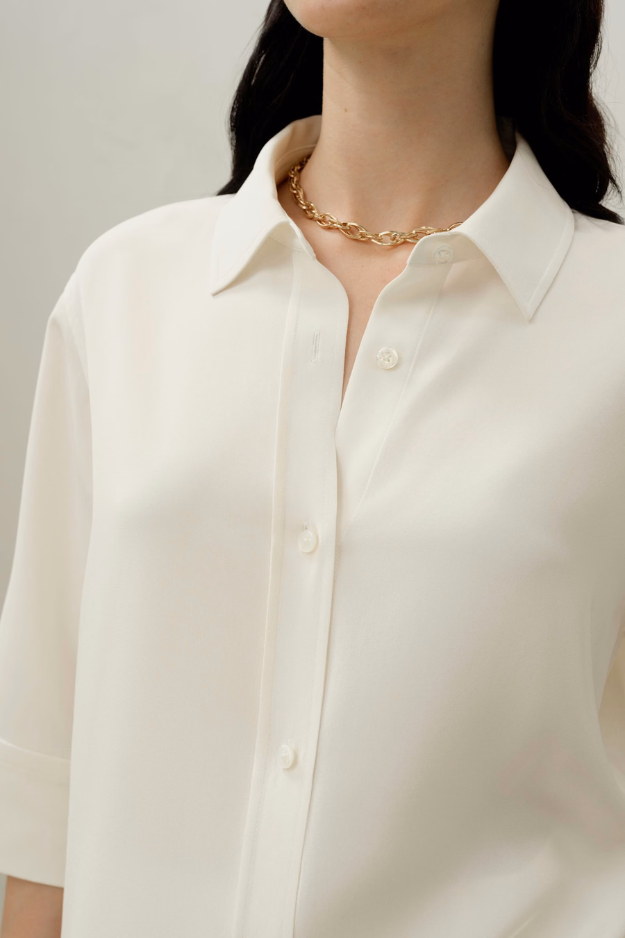 Relaxed Half-Sleeve Shirt z jedwabiu crepe