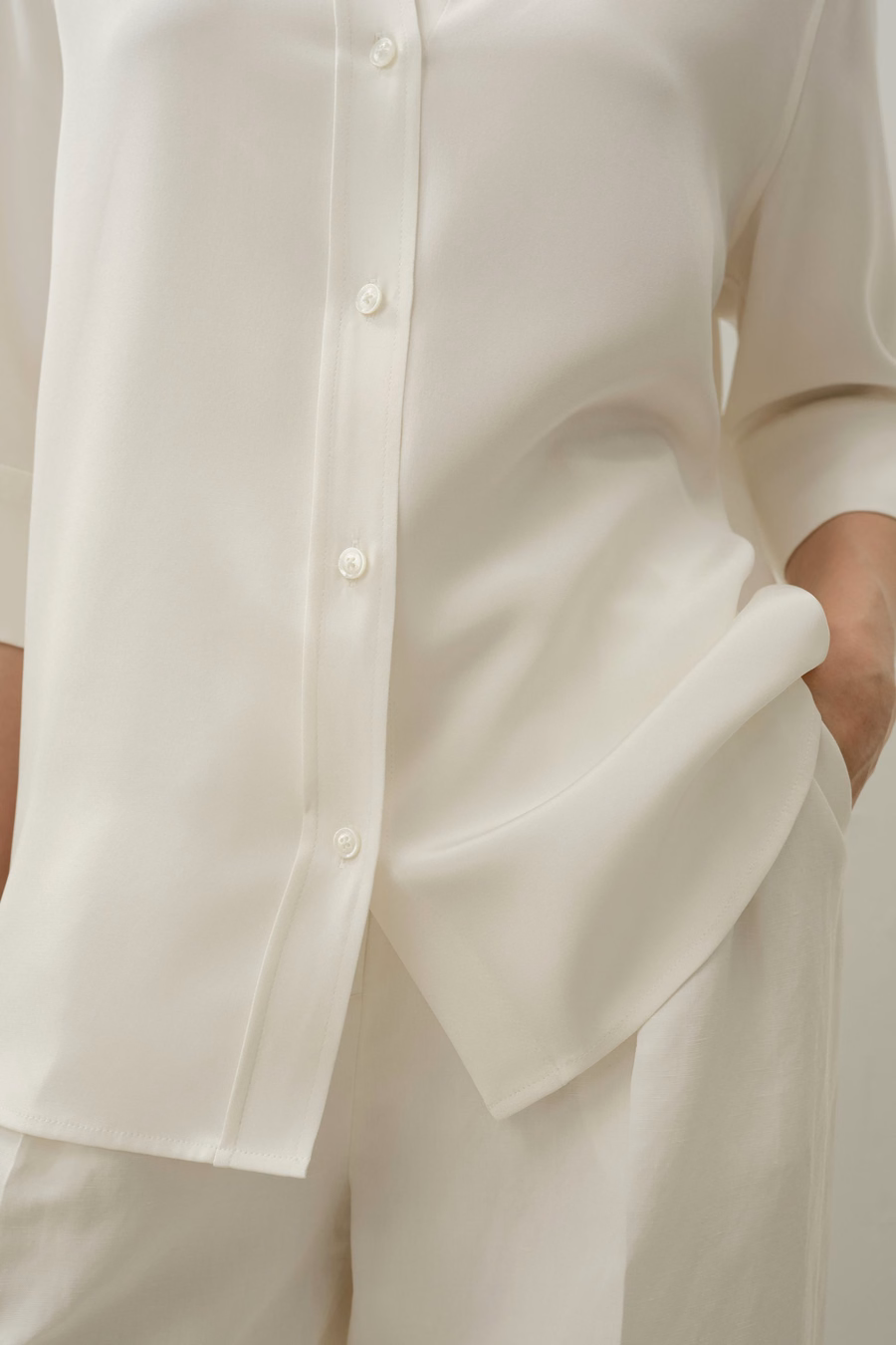 Relaxed Half-Sleeve Shirt z jedwabiu crepe