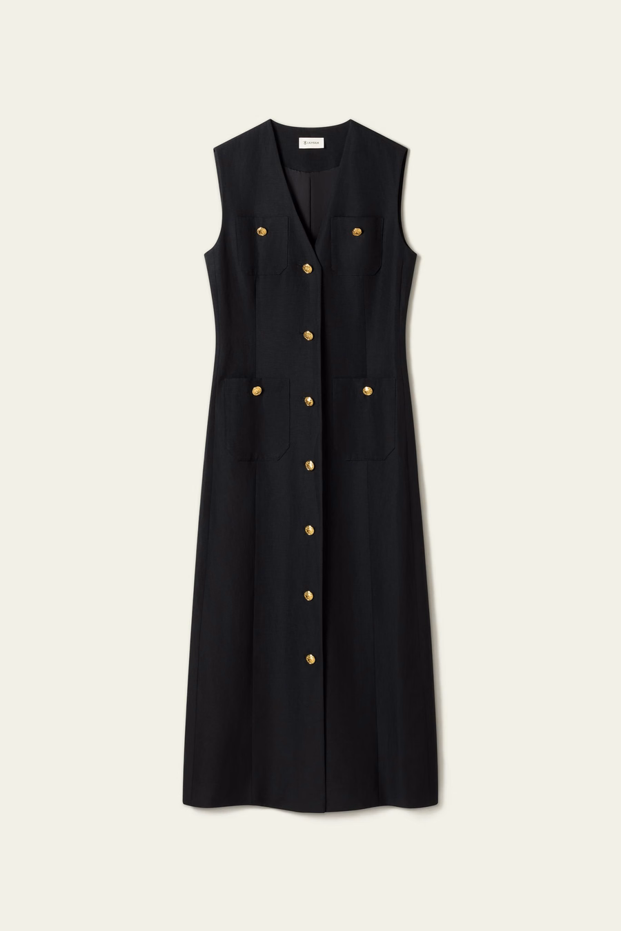 Silk-Linen Metal Button Dress