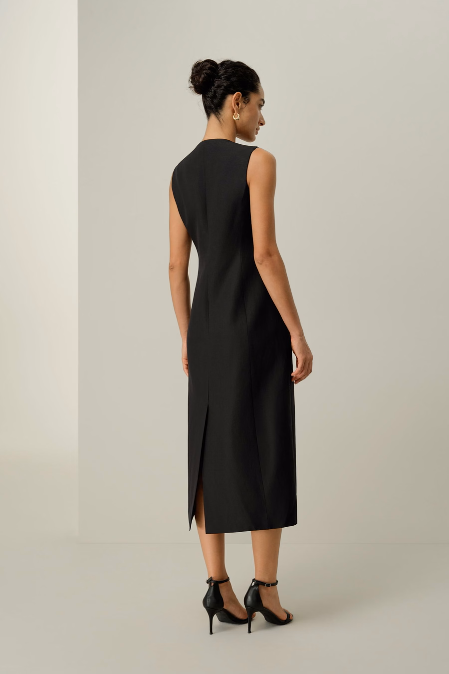 Silk-Linen Metal Button Dress