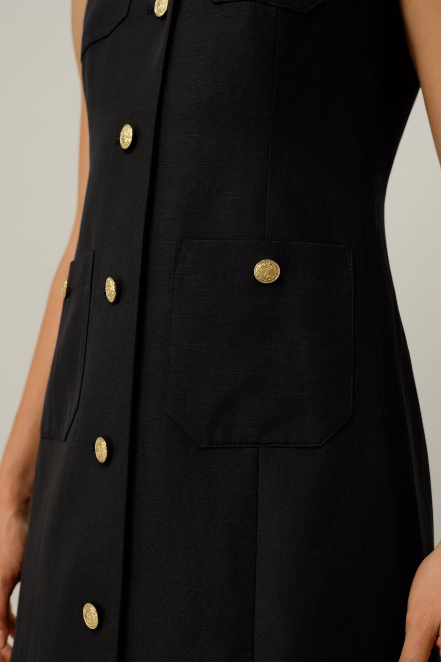Silk-Linen Metal Button Dress
