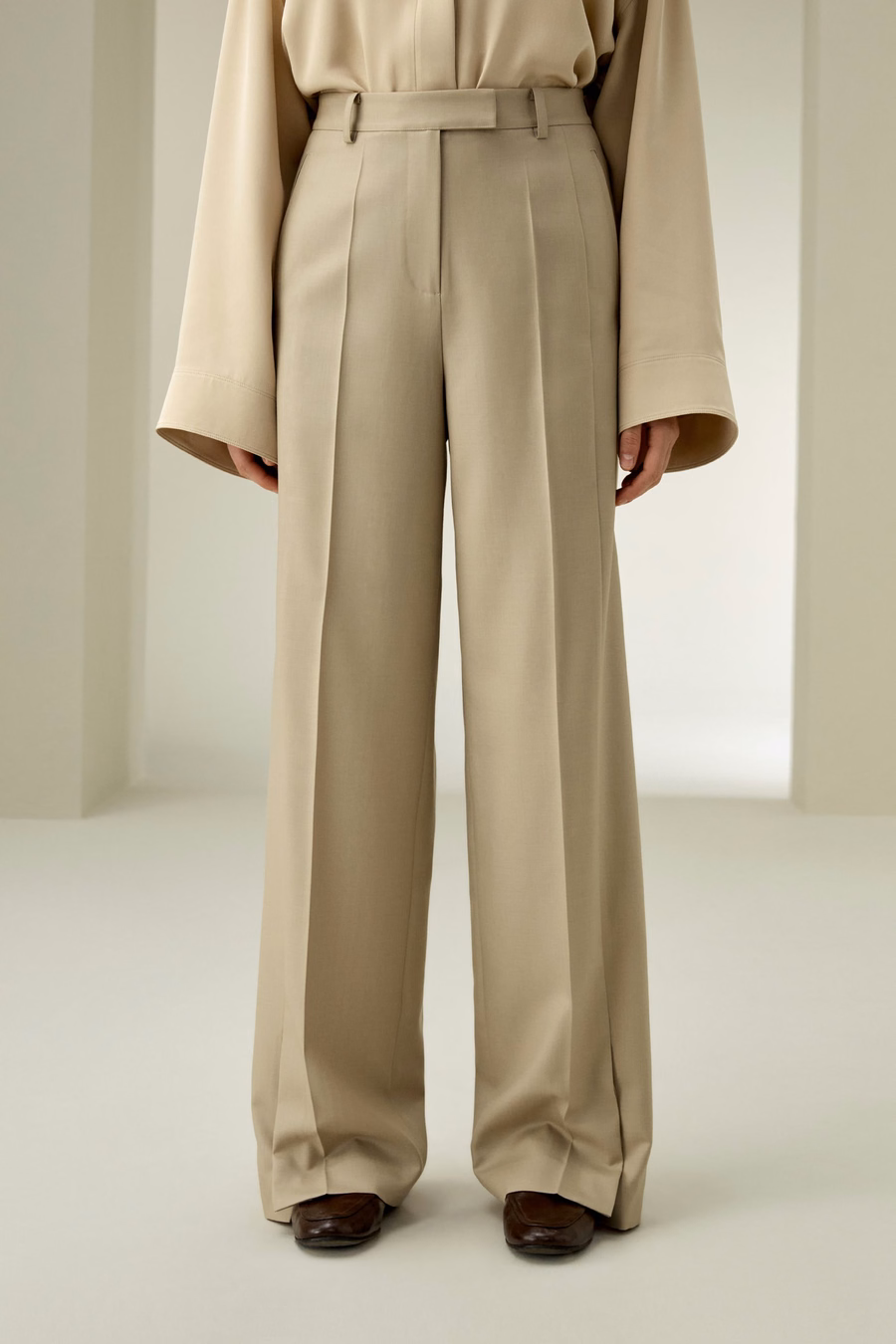Wool Silk Blend Straight Pants