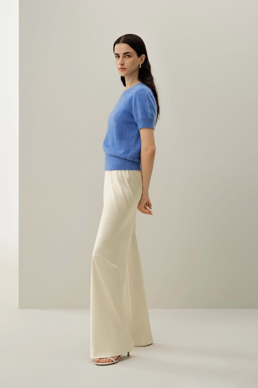 Sweter z krótkim rękawem z kaszmiru brushed