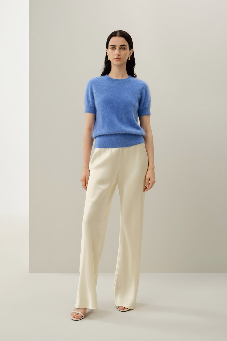 Sweter z krótkim rękawem z kaszmiru brushed