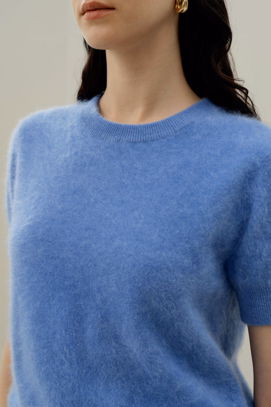 Sweter z krótkim rękawem z kaszmiru brushed