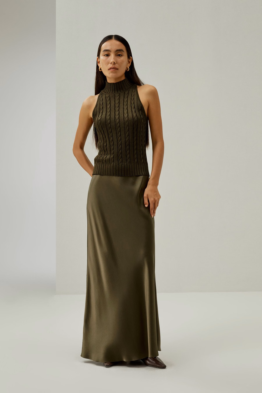 Classic High-Nick Cable-Knit Sleeveless Top