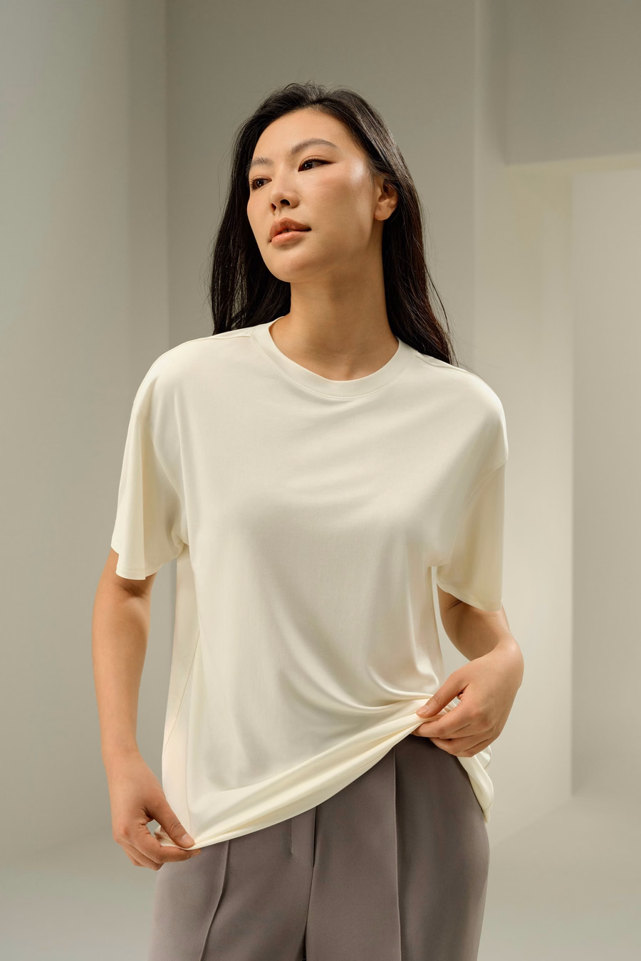 Oversized bluzka z jedwabnego jerseyu