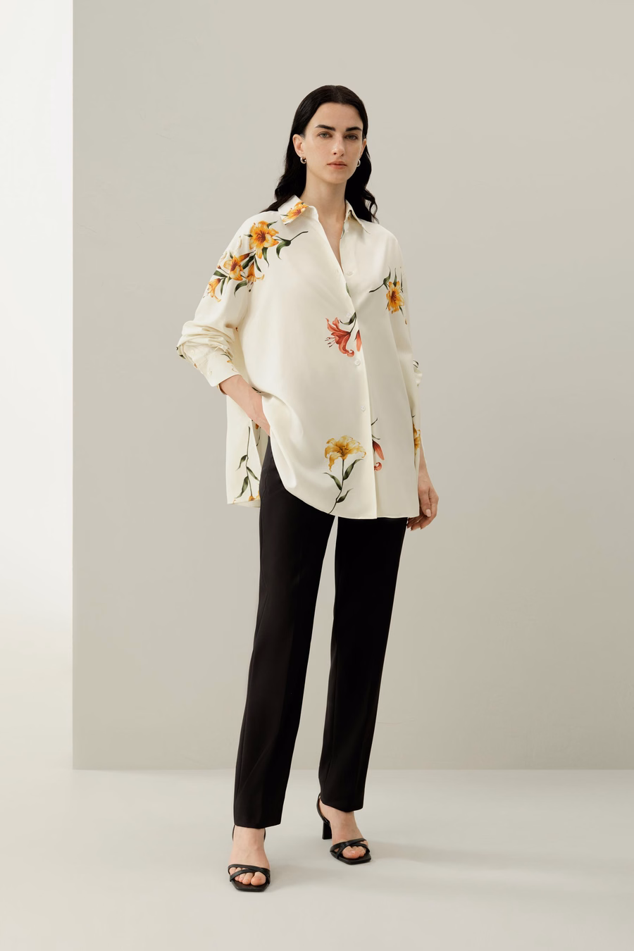 Lily print jedwabna koszula oversize