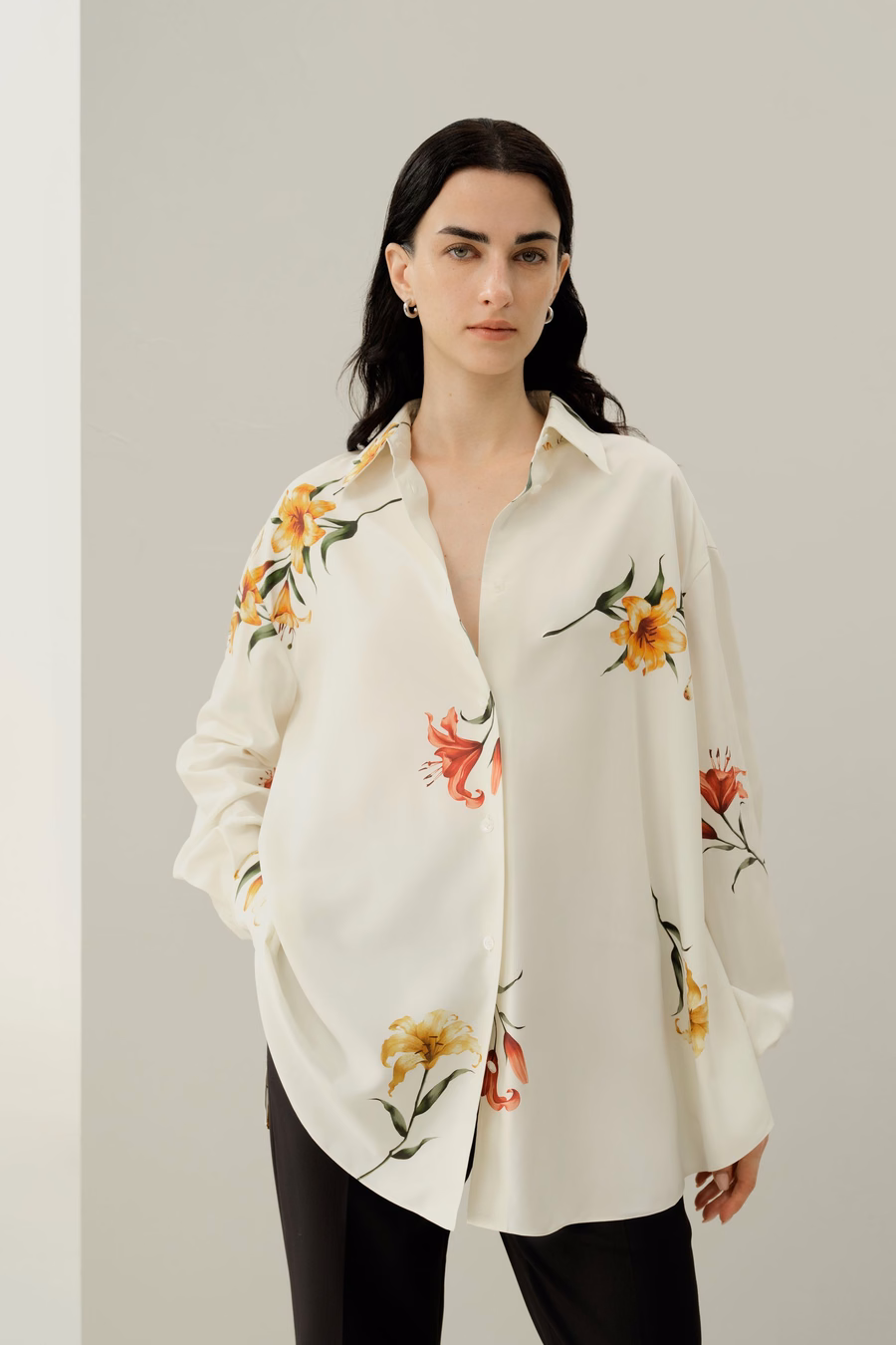 Lily print jedwabna koszula oversize